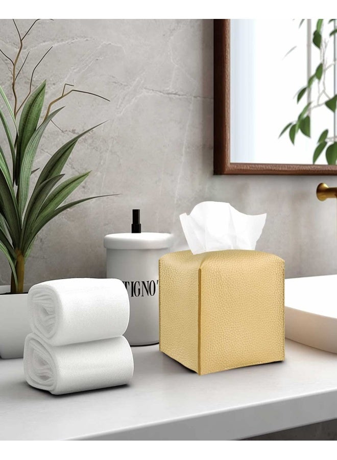JESMINI Gold Tissue Box Cover Leather - Tissue Holder with Bottom Belt by JESMINI, Decorative Aesthetic PU Leather Tissue Box Holder for Bathroom Home Office Decor - Image 5